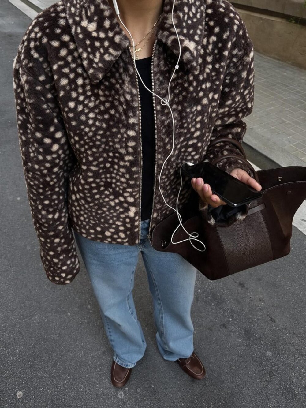 Chocolate Brown Casual Women's Streetwear Traveling Cow Print Faux Fur Jacket - Picture 5 of 5